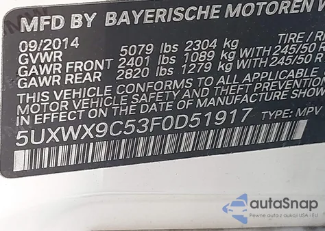 2015 BMW X3 xDrive28I from USA, damaged, VIN 5UXWX9C53F0D51917